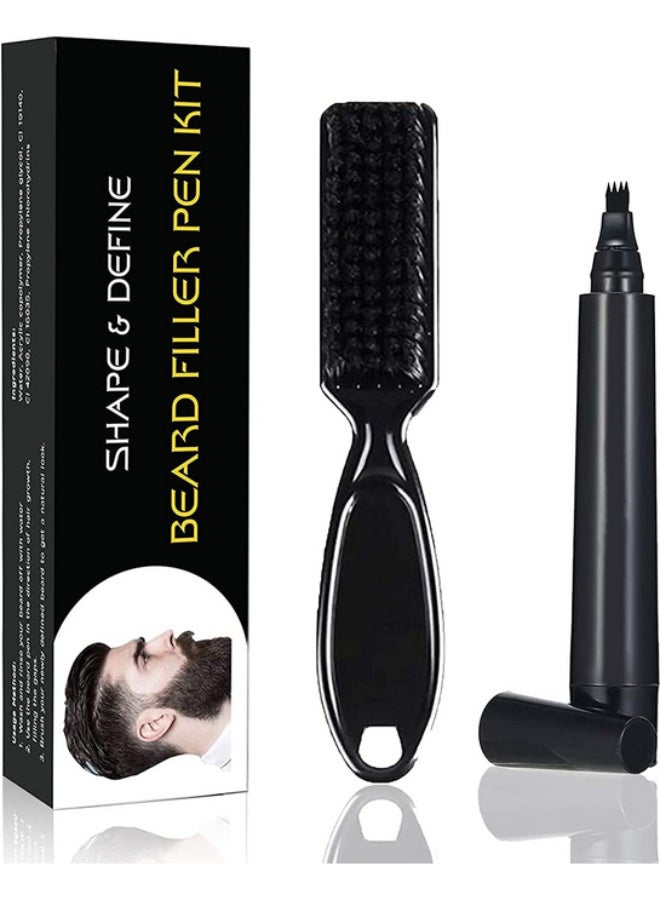 Men's Beard Filler Pen, Waterproof and Sweatproof Filler Pen Set with Brush, Long-Lasting Coverage Pen with Natural Finish (Black) - Image 1