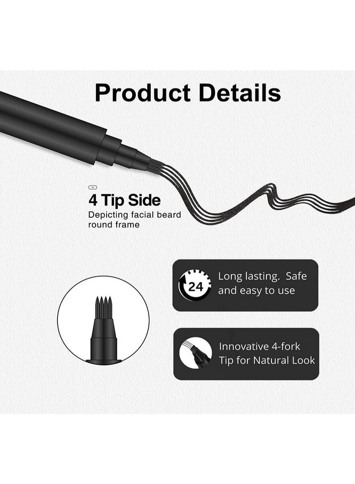 Men's Beard Filler Pen, Waterproof and Sweatproof Filler Pen Set with Brush, Long-Lasting Coverage Pen with Natural Finish (Black) - Image 3