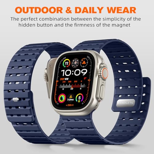 Bandletic Compatible with Apple Watch Ultra 3 Band Men Women, Rugged Magnetic Silicone Sport Watchband for iWatch 49mm(Ultra 3/2/1),46mm(11/10),45mm(9/8/7),44mm(SE3/SE2/SE/6/5/4),42mm(3/2/1) - Image 4