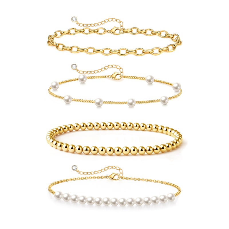 Zeffy Pearl Bracelets for Women, Gold Pearl Beaded Stackable Bracelets Charm Dainty Pearl Bracelet Stack Paperclip Link Chain Layered Bracelet Trendy Gold Bridesmaid Jewelry Set for Women - Image 1