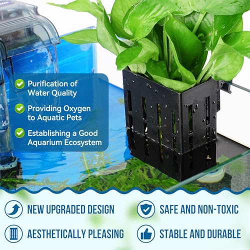 Borlech Upgraded Large Aquarium Plant Holder with Hooks and Suction Cups for Fish Tank Aquaponic Plant Cultivation and Aquascape Decorations (Black) - Image 2