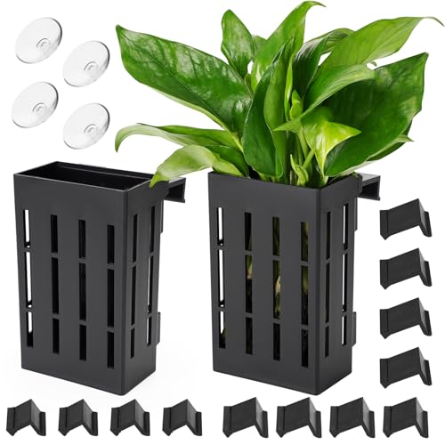 Borlech Upgraded Large Aquarium Plant Holder with Hooks and Suction Cups for Fish Tank Aquaponic Plant Cultivation and Aquascape Decorations (Black) - Image 1