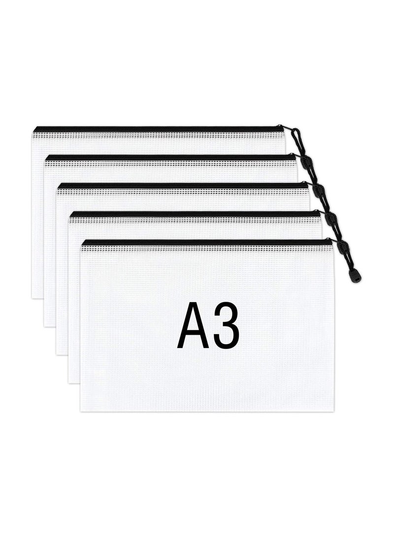 SYOSI Zipper Pouch, Extra Thick, Mesh Zipper Bags, 5Pcs Plastic Waterproof Document Pouch for School Office Supplies and Cosmetics Travel Accessories  - Image 1