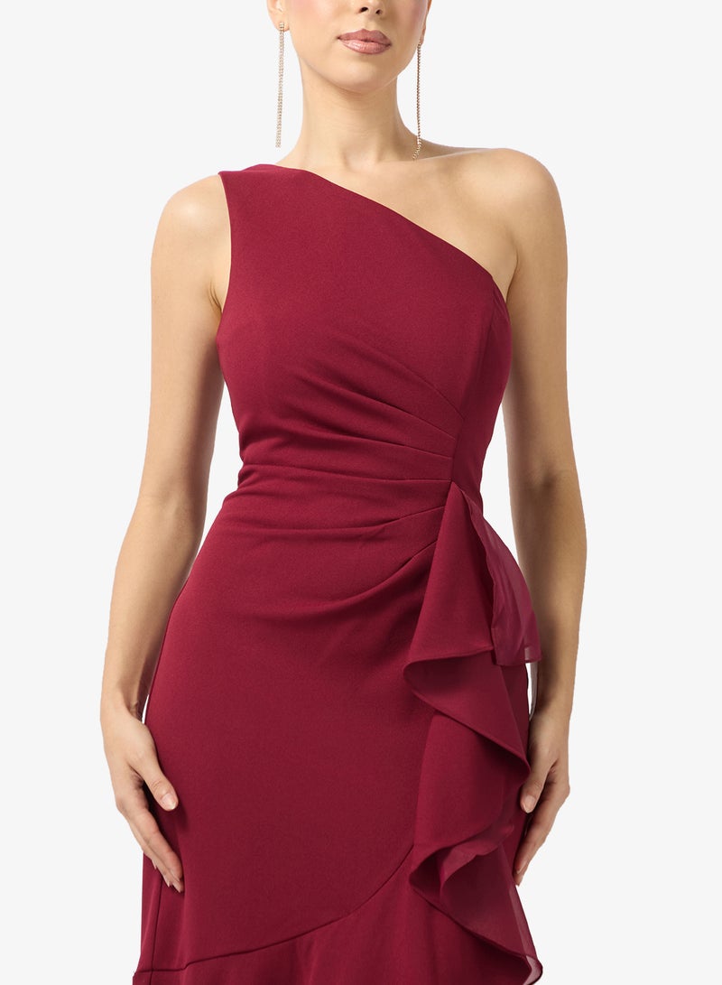 Adrianna Papell Ruffle Detail One shoulder Maxi Dress - Image 3