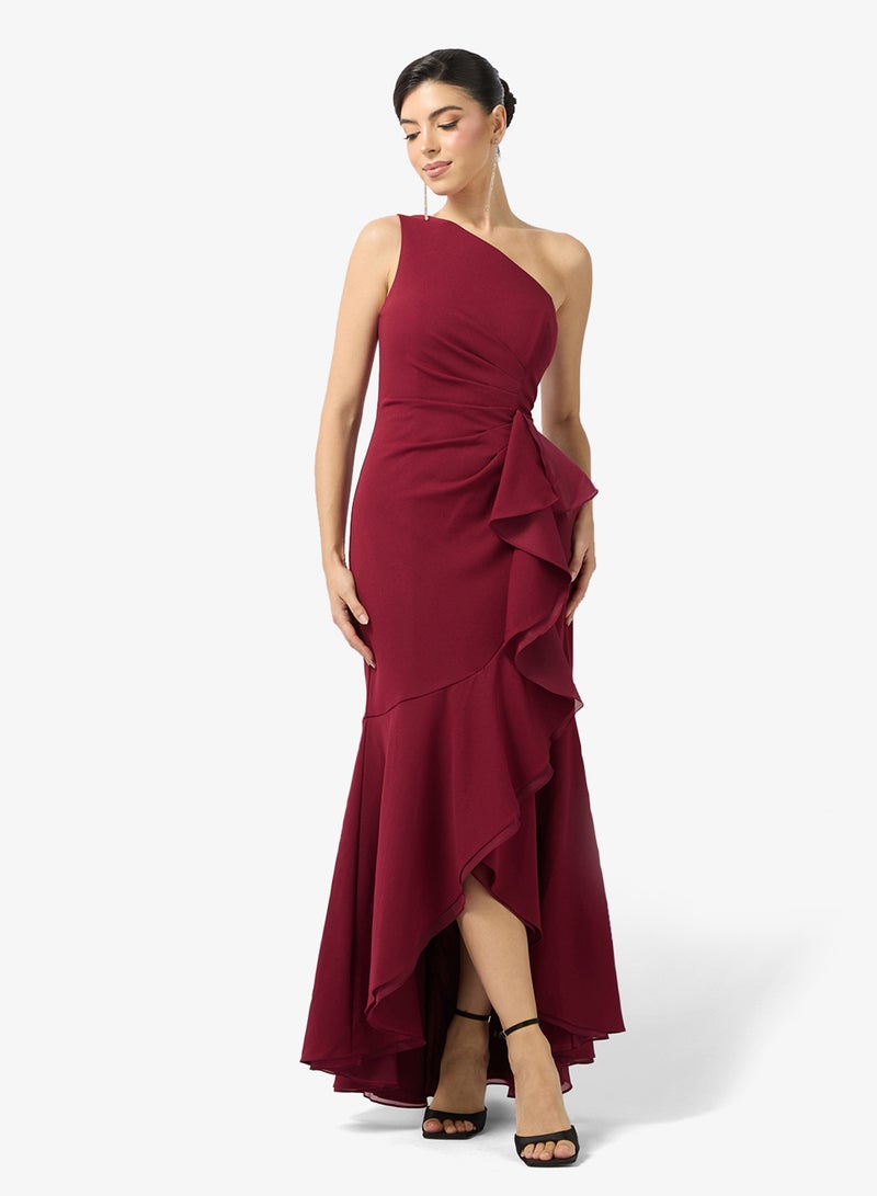 Adrianna Papell Ruffle Detail One shoulder Maxi Dress - Image 1