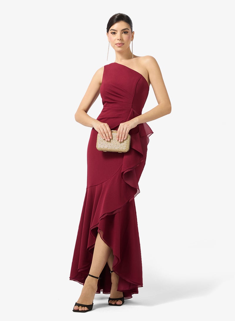 Adrianna Papell Ruffle Detail One shoulder Maxi Dress - Image 4