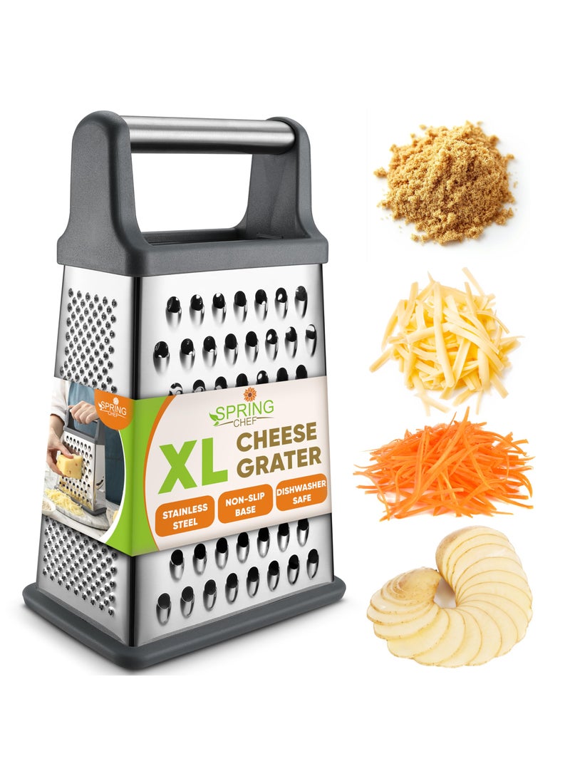 Spring Chef Spring Chef Professional Cheese Grater  Stainless Steel Box Grater for Kitchen XL Size 4 Sides  Perfect Shredder for Parmesan Cheese Carrot Potato Ginger  Dishwasher Safe  Gray 