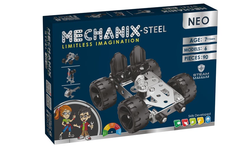 Mechanix Steel Neo Engineering System for Creative Kids STEAM Education, Building and Construction Toy for Boys and Girls Age 7+ Years - Models: 6 Pieces: 90 - Image 1