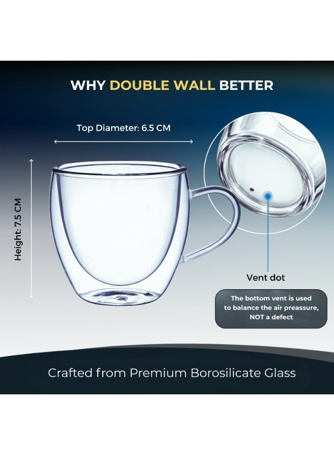 BLACKSTONE Double Wall Glass Tumbler Cups, Suitable for coffee or tea, Coffee cups 2PCS SET 100ML - DH902 - Image 4