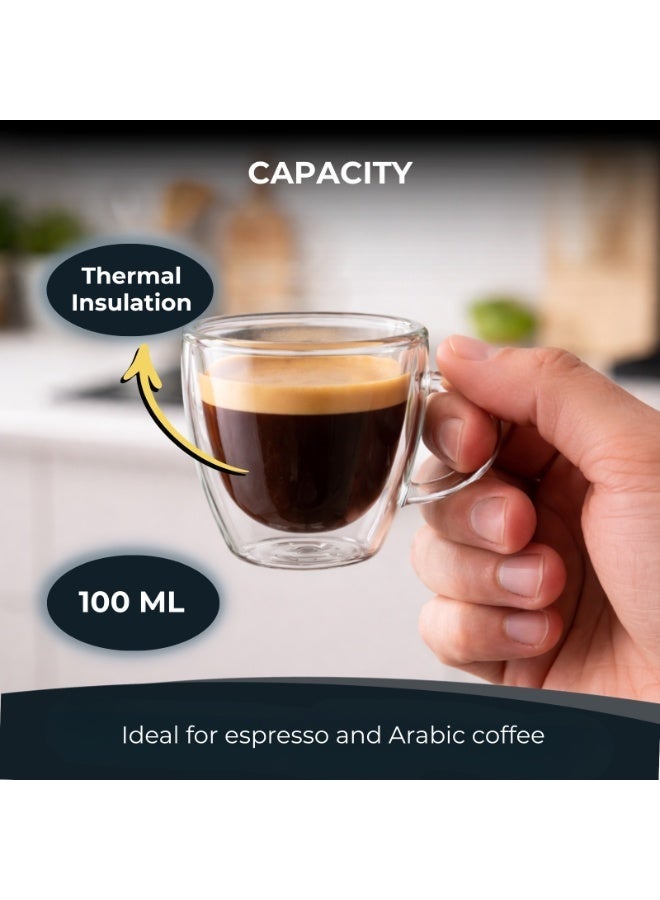 BLACKSTONE Double Wall Glass Tumbler Cups, Suitable for coffee or tea, Coffee cups 2PCS SET 100ML - DH902 - Image 3