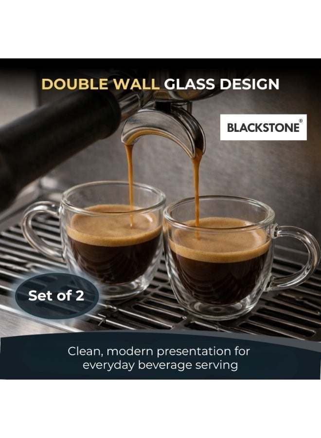 BLACKSTONE Double Wall Glass Tumbler Cups, Suitable for coffee or tea, Coffee cups 2PCS SET 100ML - DH902 - Image 2