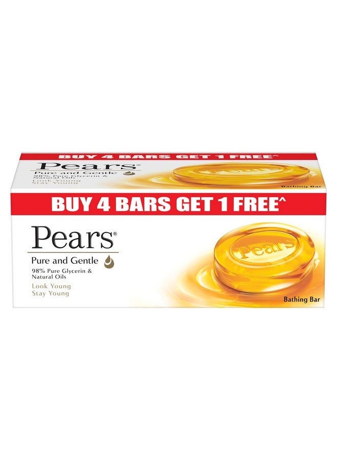 Pears Pure & Gentle Soap Bar (Buy 4 get 1 free) - With Glycerin for Soft, Glowing Skin & Body, Paraben-Free Body Soaps For Bath - Image 1
