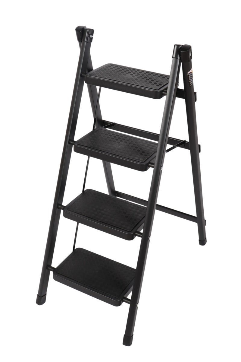HOMEVEO Folding metal ladder with wide, non-slip steps (4 steps) - safe and sturdy design for easy access to high places.  - Image 1