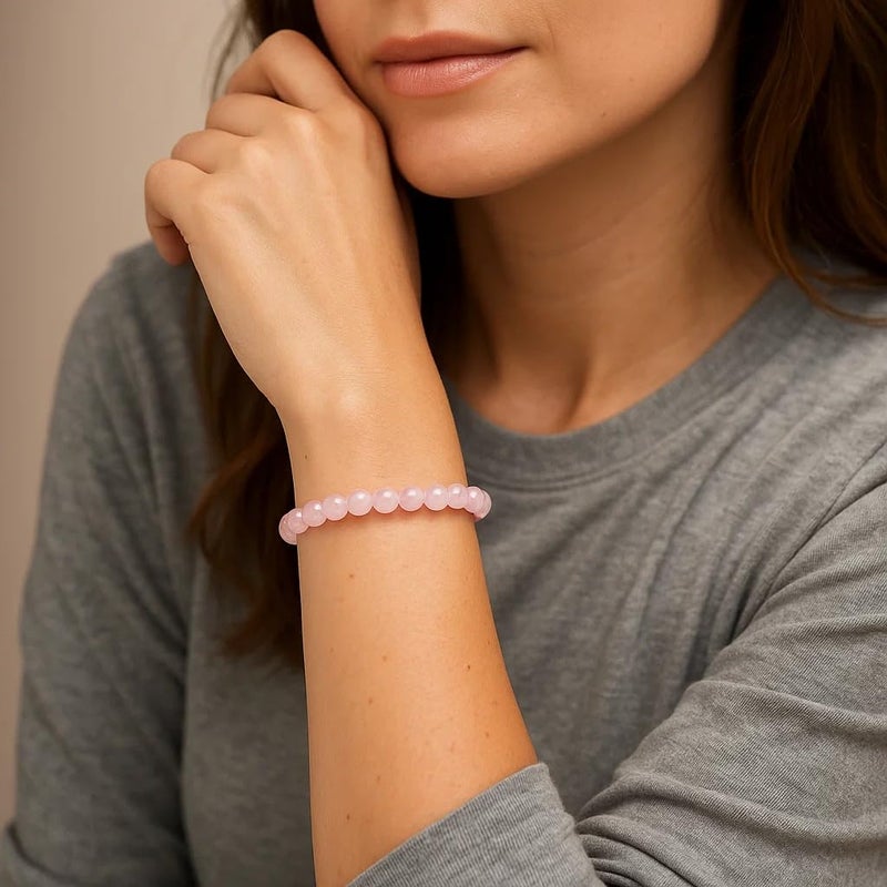 Cherry Tree Collection - Small, Medium, Large Sizes - Gemstone Beaded Bracelets For Women and Men - 8mm Round Beads (Madagascar Rose Quartz - Medium) - Image 2