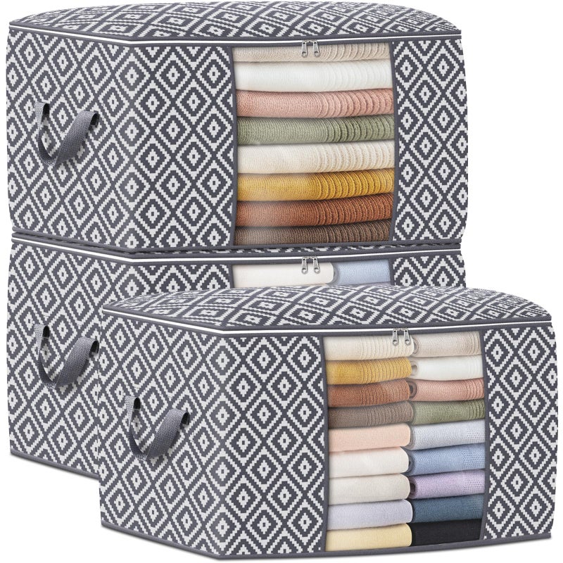 StorageTastic Direct 100L, 3 Pack, Storage Containers, Large Clothes Storage Bins Foldable Organization and Storage Bags with Reinforced Handle, Clear Window for Bedding, Blankets, Clothing, Grey - Image 1