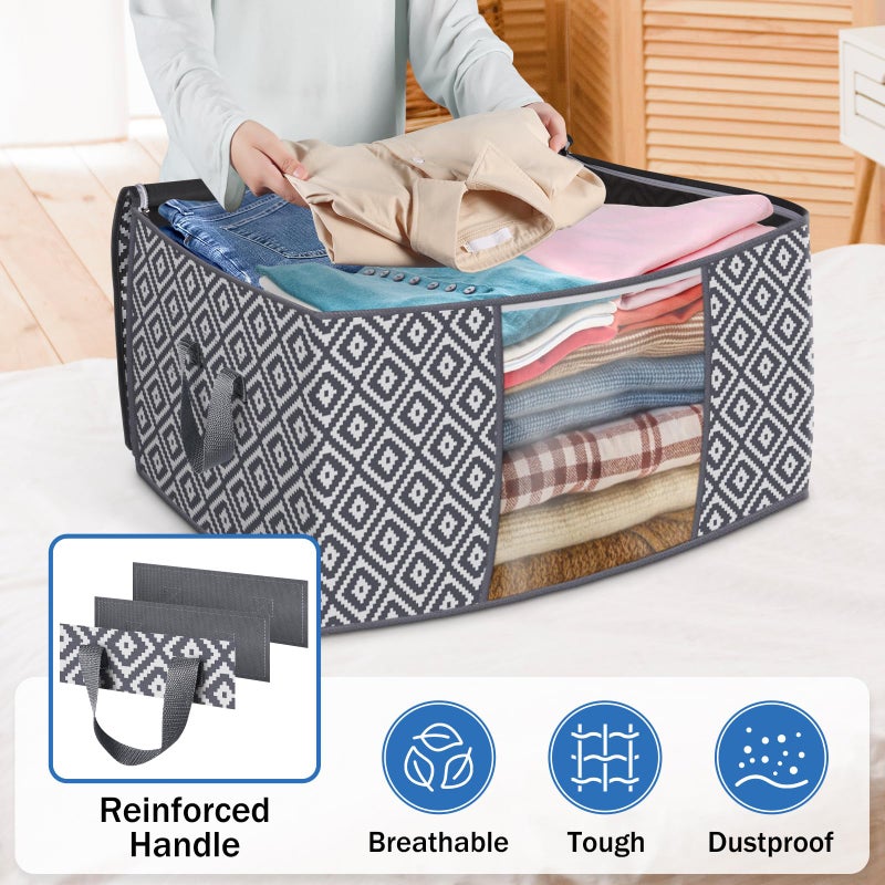StorageTastic Direct 100L, 3 Pack, Storage Containers, Large Clothes Storage Bins Foldable Organization and Storage Bags with Reinforced Handle, Clear Window for Bedding, Blankets, Clothing, Grey - Image 5