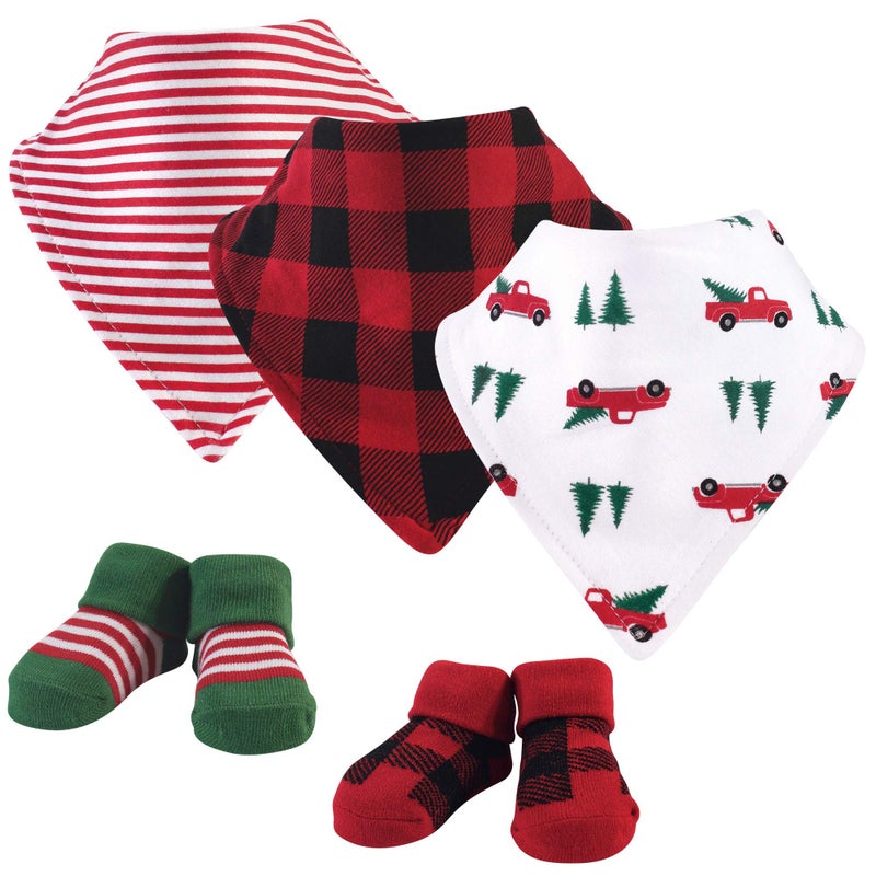 hudson baby Hudson Baby Unisex Baby Cotton Bib and Sock Set Christmas Tree One Size