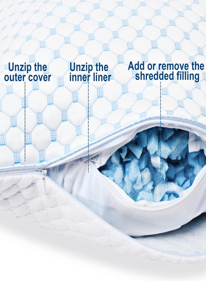 XWZO Cooling Pillow 2 Pack Pillows Queen Size Set of 2, Shredded Memory Foam Pillows Adjustable Gel Bed Pillows for Side Back Stomach Sleepers with Washable Removable Cover - Image 3