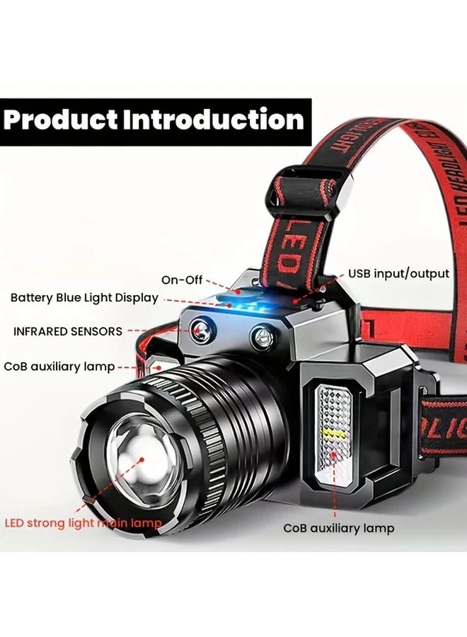 Headlamp XHP50 LED Motion Sensor Headlight Fast Charging For Outdoor Camping - Image 2