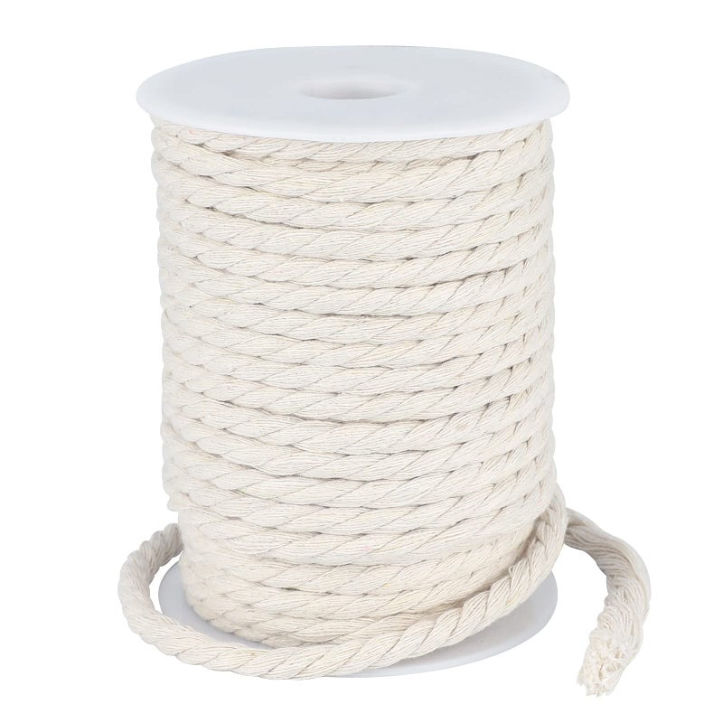 KINGLAKE Soft Cotton Rope 6mm 30m Macrame Cord Twisted Thick String Decorative Rope for Crafts Washing Line Wall Hanging Plant Hanger Gardening Decoration Repairing Cat Scratching Post Beige