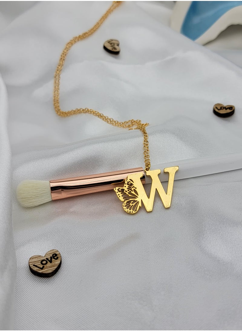 Generic Gold Butterfly Letter W Necklace for Women 21K Gold Plated Butterfly Wing Pendant Necklace Butterfly Alphabet Charm Name Initial Necklace Adjustable Trendy Birthday Jewelry Gift for Women  - Image 2