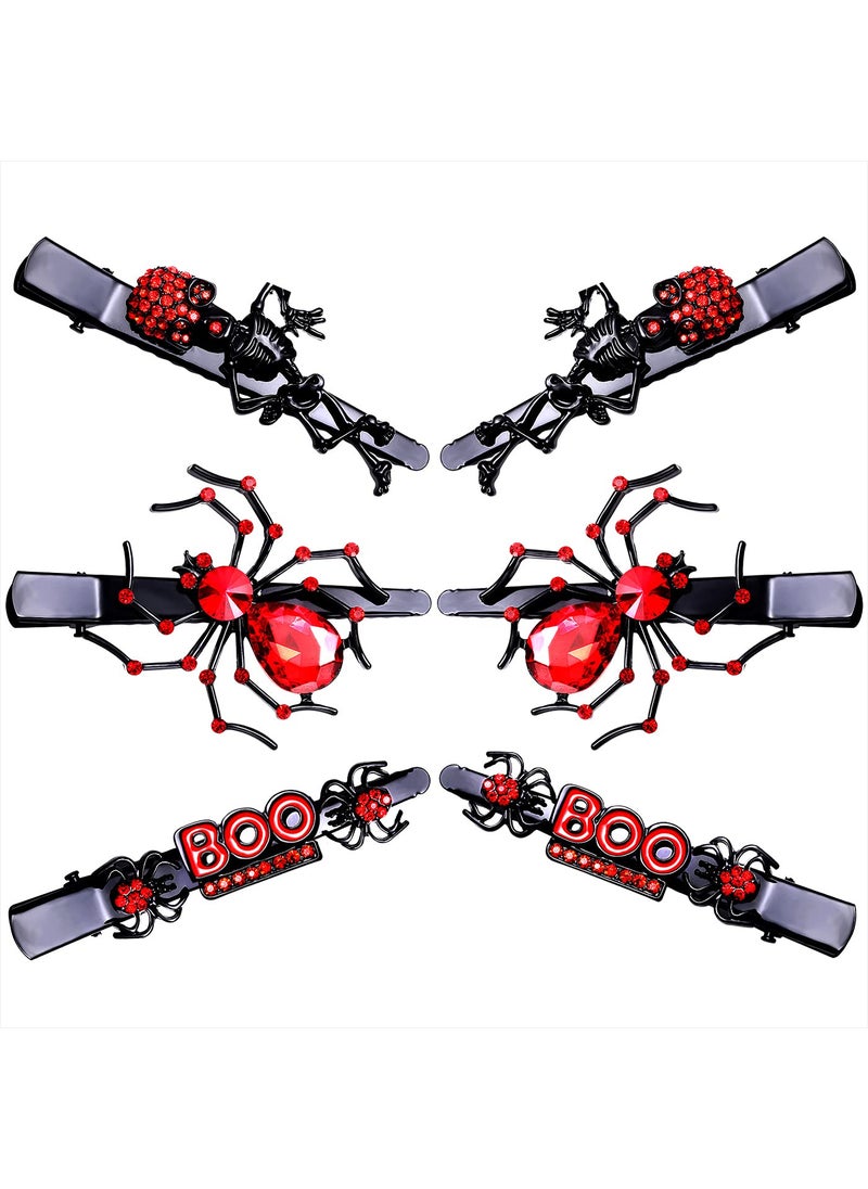CEALXHENY - 3Pairs Halloween Hair Clips Gothic Spider Duckbill Hair Clip for Women Spooky Skeleton BOO Hairpins Cosplay DressUp Party Hair Accessory Holiday Gifts BlackRed - Image 1