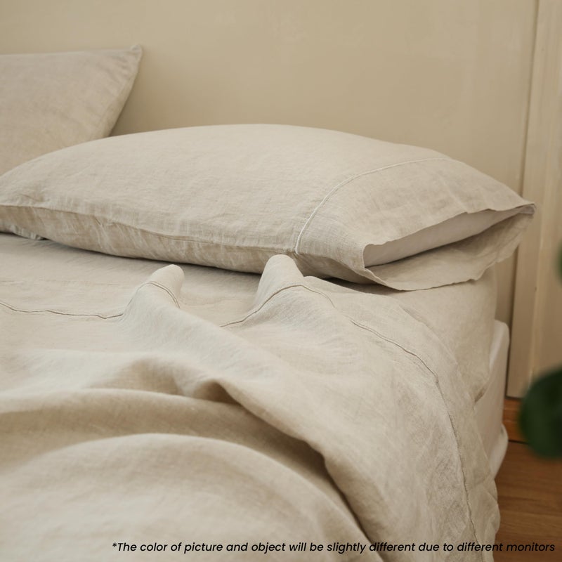 King Linens 100% French Linen Pillowcases with Embroidery - Pack of 2 - Washed Solid Color Natural Flax Soft Breathable - Linen  20'' x 40'' - Image 5
