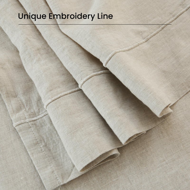 King Linens 100% French Linen Pillowcases with Embroidery - Pack of 2 - Washed Solid Color Natural Flax Soft Breathable - Linen  20'' x 40'' - Image 3