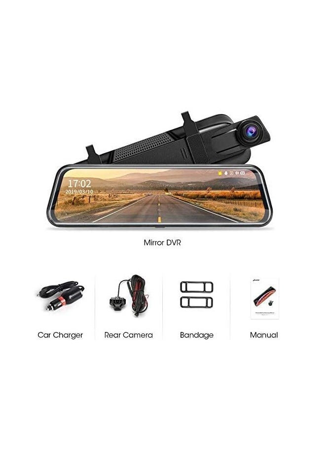 ADAK 4K Rear View Mirror Camera, Full Touch Screen Mirror Dash Cam Front and Rear, 10-Inch 4K with WIFI and GPS (Upgraded Version)