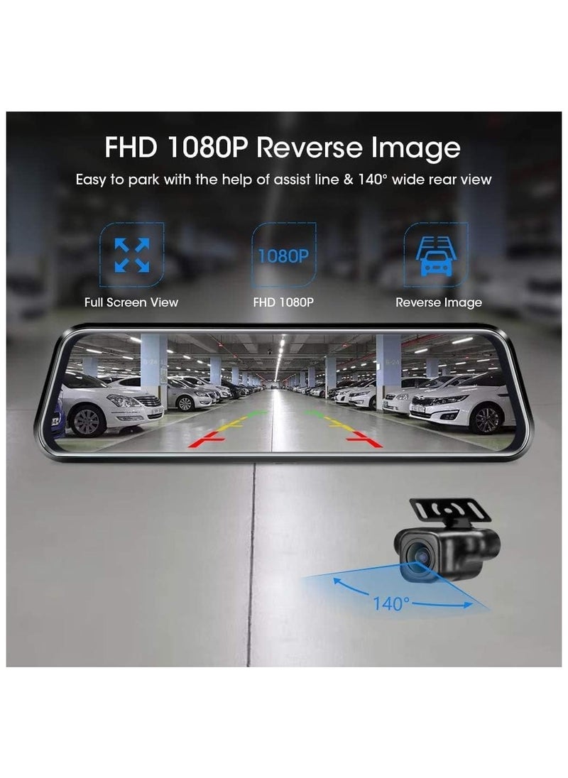 ADAK 4K Rear View Mirror Camera, Full Touch Screen Mirror Dash Cam Front and Rear, 10-Inch 4K with WIFI and GPS (Upgraded Version)