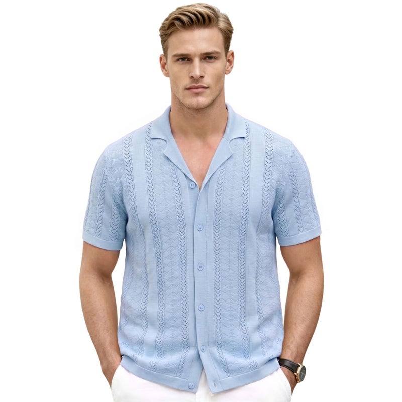 Men's Cuban Collar Knit Cardigan, Breathable & Lightweight - Image 3