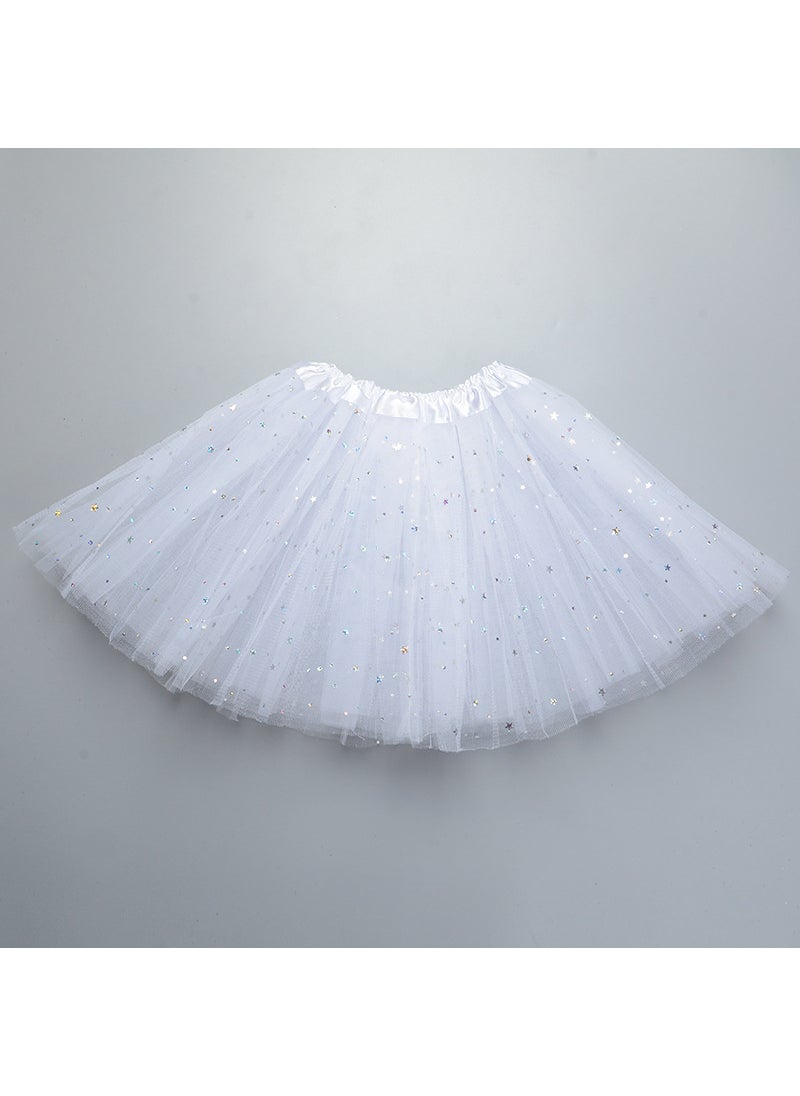 Generic Childrens tutu skirt princess sequins three-layer 6-piece mesh skirt tutu gauze skirt tutu children White 