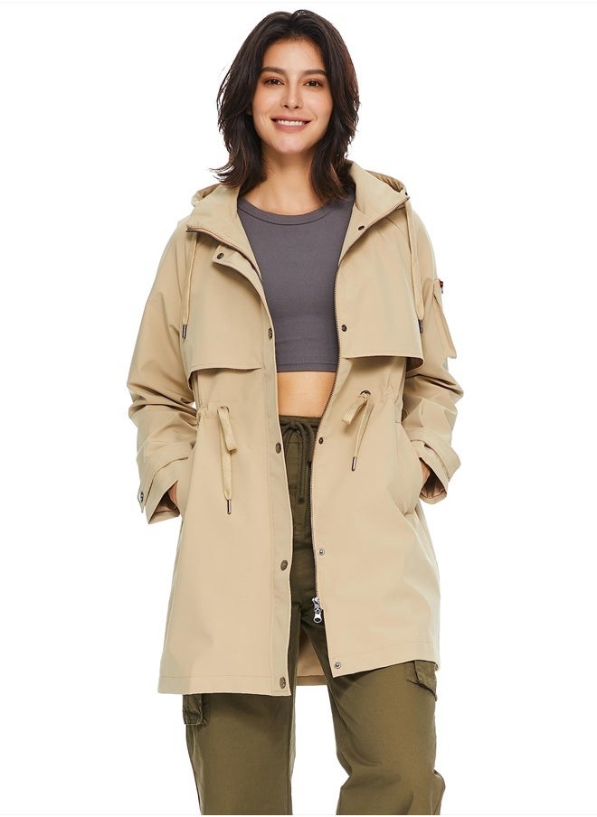 Orolay Women's Long Windbreaker Hooded Light Jacket Active Outdoor Anoraks Khaki X-Large  - Image 1