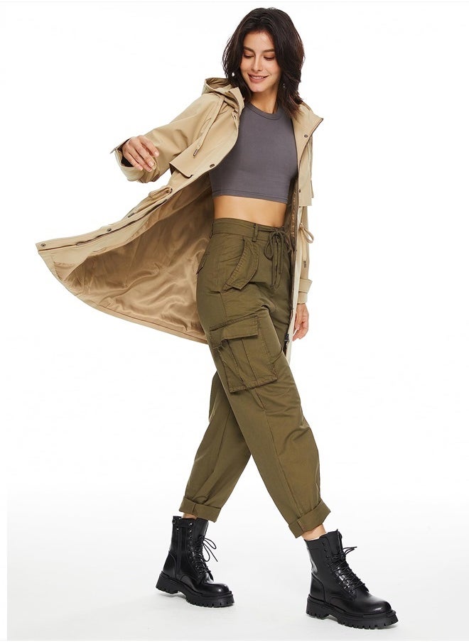 Orolay Women's Long Windbreaker Hooded Light Jacket Active Outdoor Anoraks Khaki X-Large  - Image 3