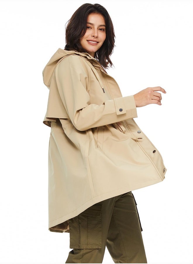 Orolay Women's Long Windbreaker Hooded Light Jacket Active Outdoor Anoraks Khaki X-Large  - Image 4