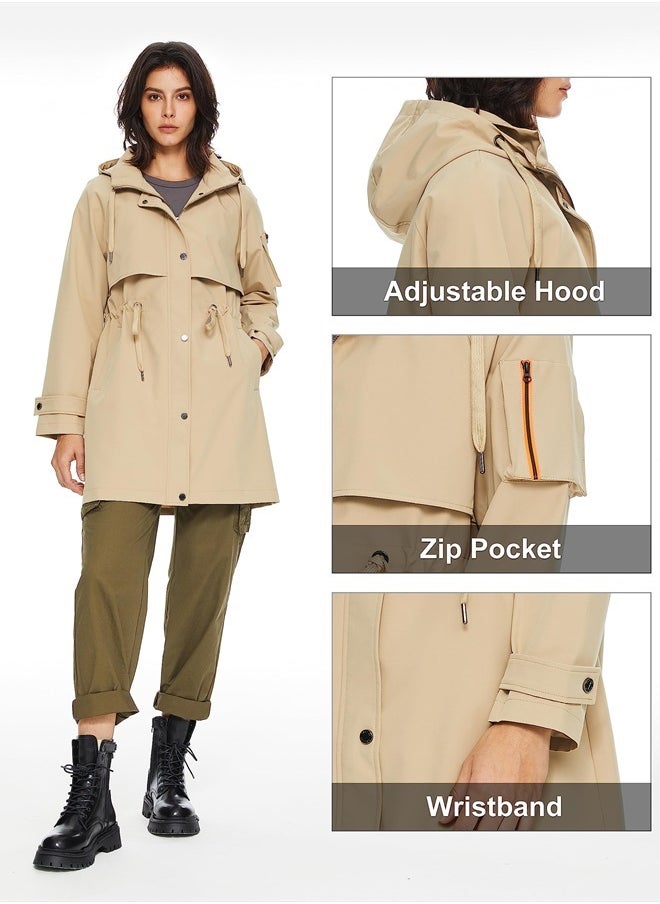 Orolay Women's Long Windbreaker Hooded Light Jacket Active Outdoor Anoraks Khaki X-Large  - Image 5