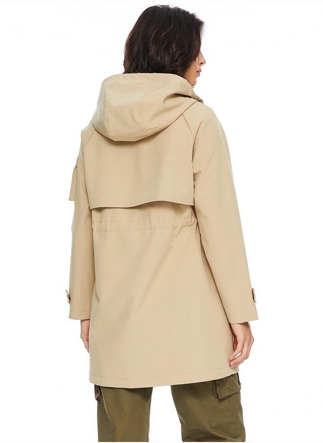 Orolay Women's Long Windbreaker Hooded Light Jacket Active Outdoor Anoraks Khaki X-Large  - Image 2