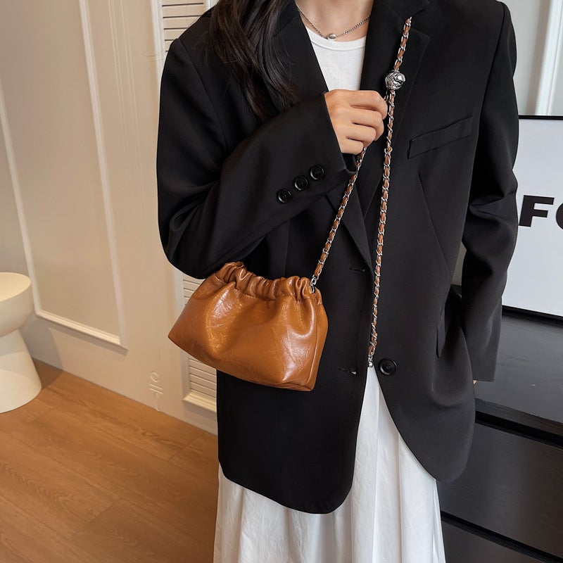 Women's PU Leather Chain Crossbody Bucket Bag - Image 3