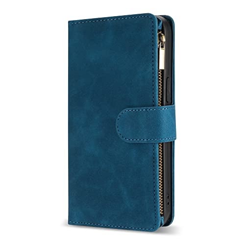 ZZXX for iPhone 12 Pro Max Wallet Case with Card Slot Premium Soft PU Leather Zipper Flip Folio Wallet with Wrist Strap Kickstand Protective for iPhone 12 Pro Max Case Wallet(Blue 6.7 inch) - Image 2