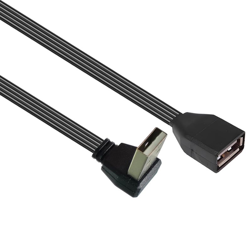 كابل تمديد USB 2.0 برأس 90 درجة/رأس مستقيم، ذكر إلى أنثى، كابل مسطح 26AWG لأجهزة الكمبيوتر المحمولة ولوحات المفاتيح والطابعات - Image 1