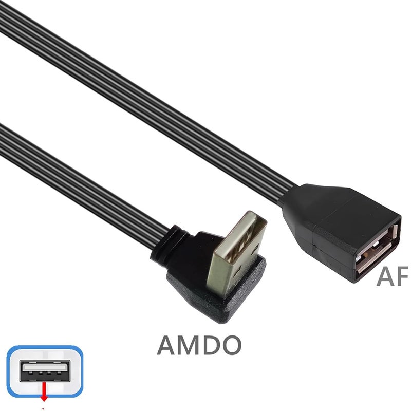 كابل تمديد USB 2.0 برأس 90 درجة/رأس مستقيم، ذكر إلى أنثى، كابل مسطح 26AWG لأجهزة الكمبيوتر المحمولة ولوحات المفاتيح والطابعات - Image 3