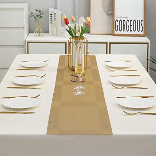 TASKHOUSE Table Runner Dining Waterproof Washable Table Cover for Kitchen, Dining Room, Party & Home Décor - Gold (180X30cm; Pack of 1) - Image 2