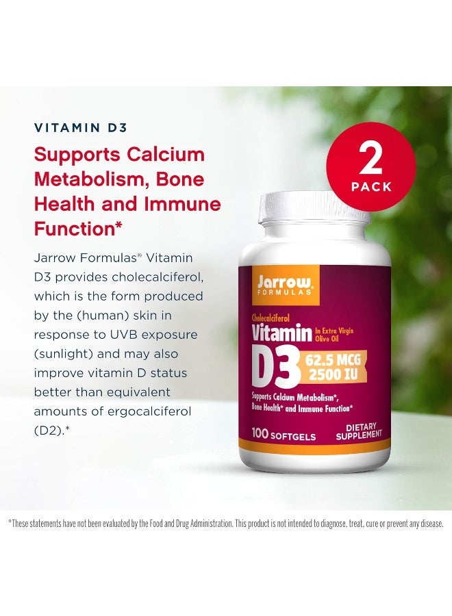Jarrow Formulas Vitamin D3 2500 IU - 100 Softgels, Pack of 2 - Bone Health, Immune Function & Calcium Metabolism Support - 200 Total Servings - Image 3