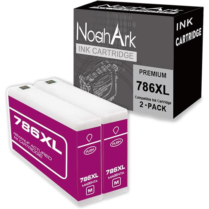 NoahArk 2 Packs 786XL Remanufactured Ink Cartridge Replacement for 786 T786XL High Yeild for Workforce Pro WF-4630 WF-4640 WF-5110 WF-5190 WF-5620 WF-5690 Printer (2 Magenta)