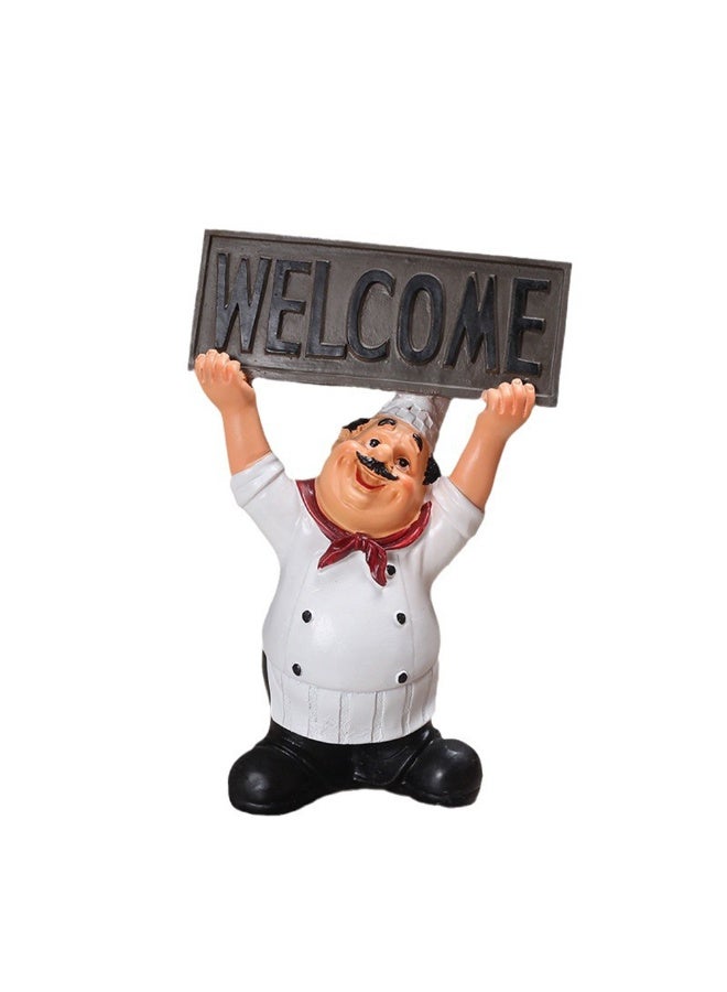 Home Restaurant Cartoon Chef Cute Figurines Kitchen Decor With Welcome Sign Board Creative Sculpture Modern Desktop Statue Ornament for Kitchen Cook Bar Coffee Restaurant Decor - Image 1