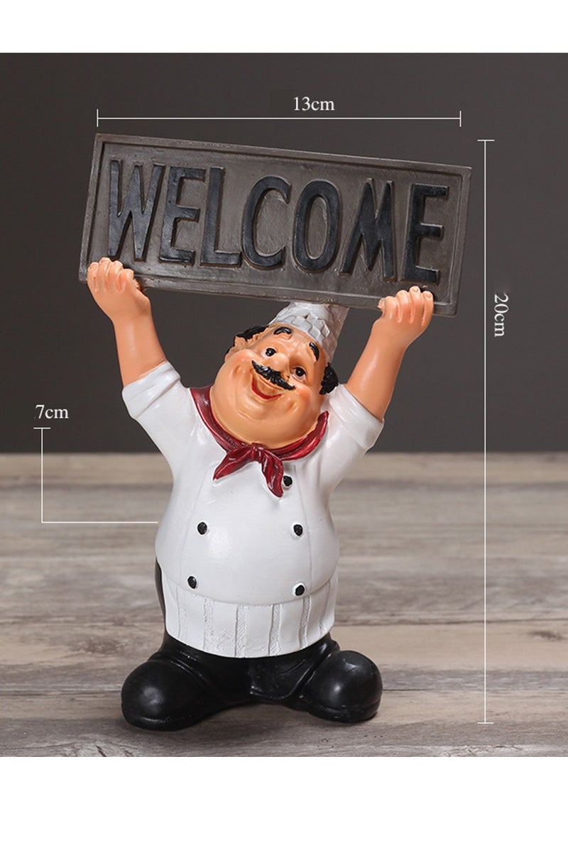 Home Restaurant Cartoon Chef Cute Figurines Kitchen Decor With Welcome Sign Board Creative Sculpture Modern Desktop Statue Ornament for Kitchen Cook Bar Coffee Restaurant Decor - Image 2