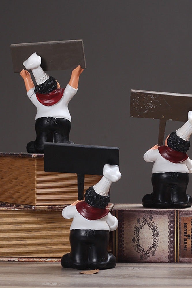 Home Restaurant Cartoon Chef Cute Figurines Kitchen Decor With Welcome Sign Board Creative Sculpture Modern Desktop Statue Ornament for Kitchen Cook Bar Coffee Restaurant Decor - Image 5