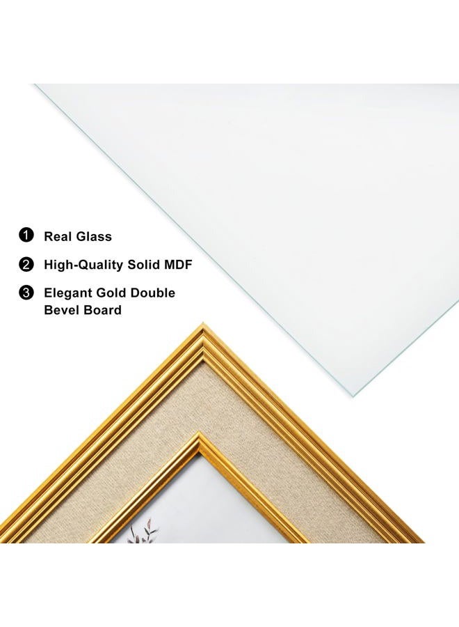 ibalux 8x10 Picture Frame, Made of Solid MDF Wood with Real Glass, Display Photo 8x10 with Linen Mat, Vertical and Horizontal Wall Hanging, Double Bevel Borders, Gold - Image 4