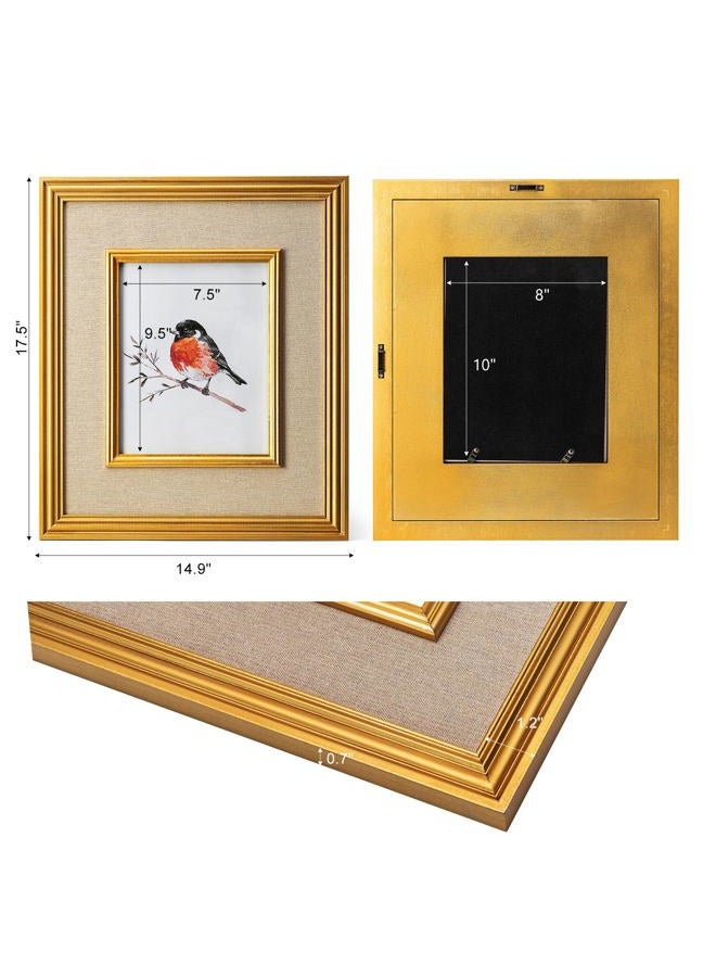 ibalux 8x10 Picture Frame, Made of Solid MDF Wood with Real Glass, Display Photo 8x10 with Linen Mat, Vertical and Horizontal Wall Hanging, Double Bevel Borders, Gold - Image 3
