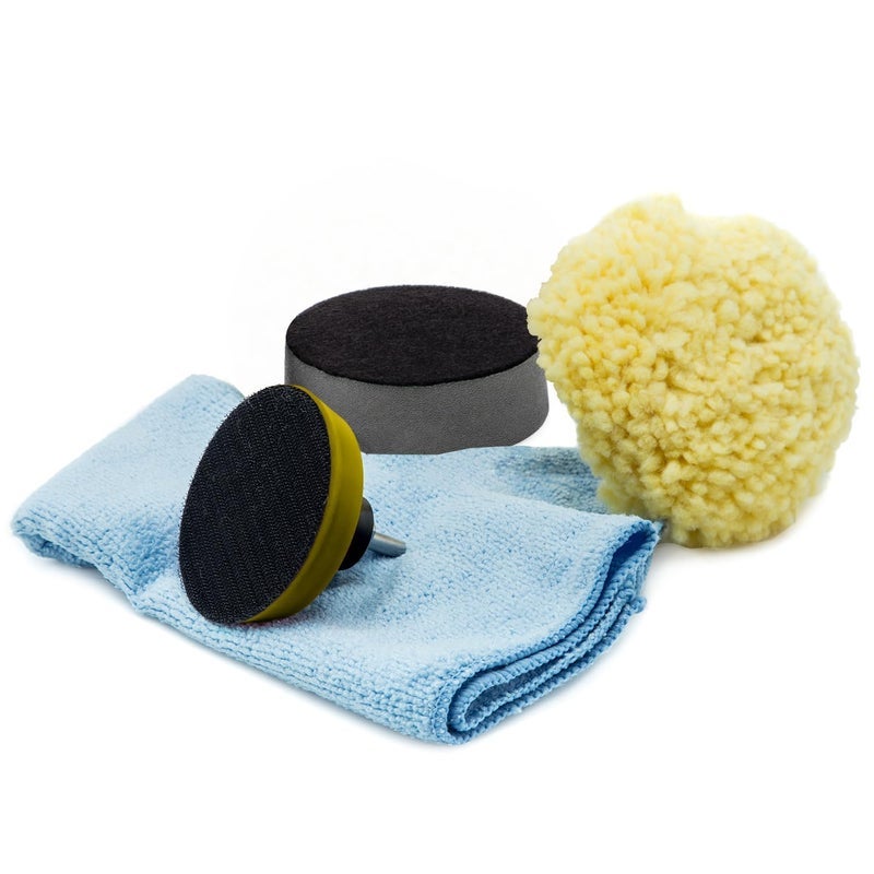 NOVUS 7232 | Multi-Purpose Buffing Kit | Contains 100% Wool Buffing Pad, Soft Foam Buffing Pad, Backing Pad for Drill, Microfiber Cloth - Image 1